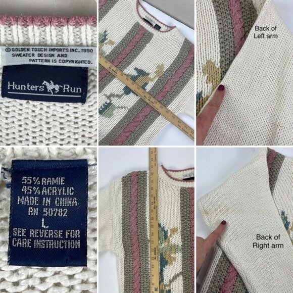 Vtg 1990 Hunters Run Pullover Sweater Women's Large pink cream tan - Picture 12 of 14